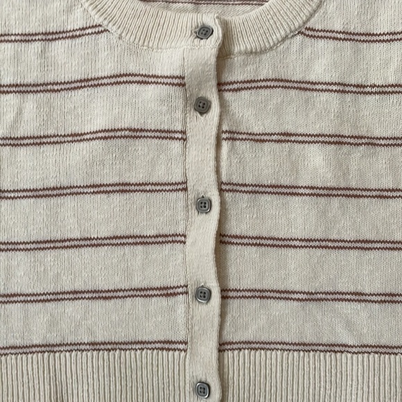 NWT Madewell Cream & Brown Linden Scoop Neck Cotton Cardigan - Medium - Picture 5 of 6